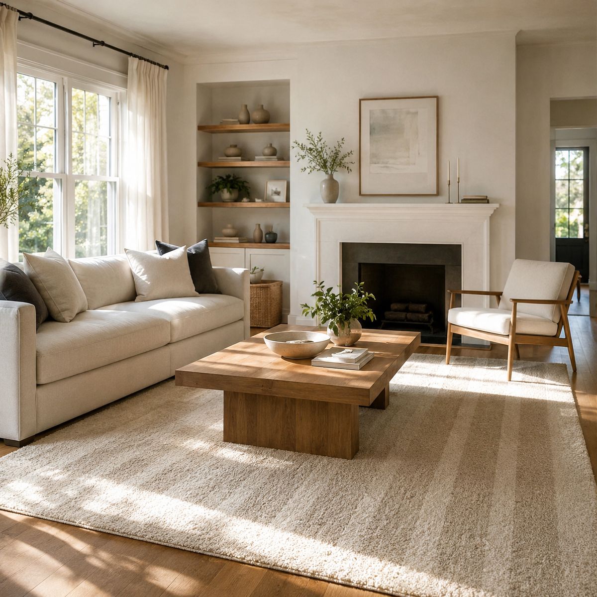 The same living room after professional cleaning
